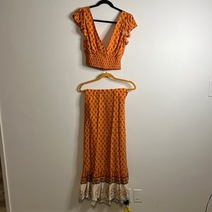 Orange boho maxi and crop set